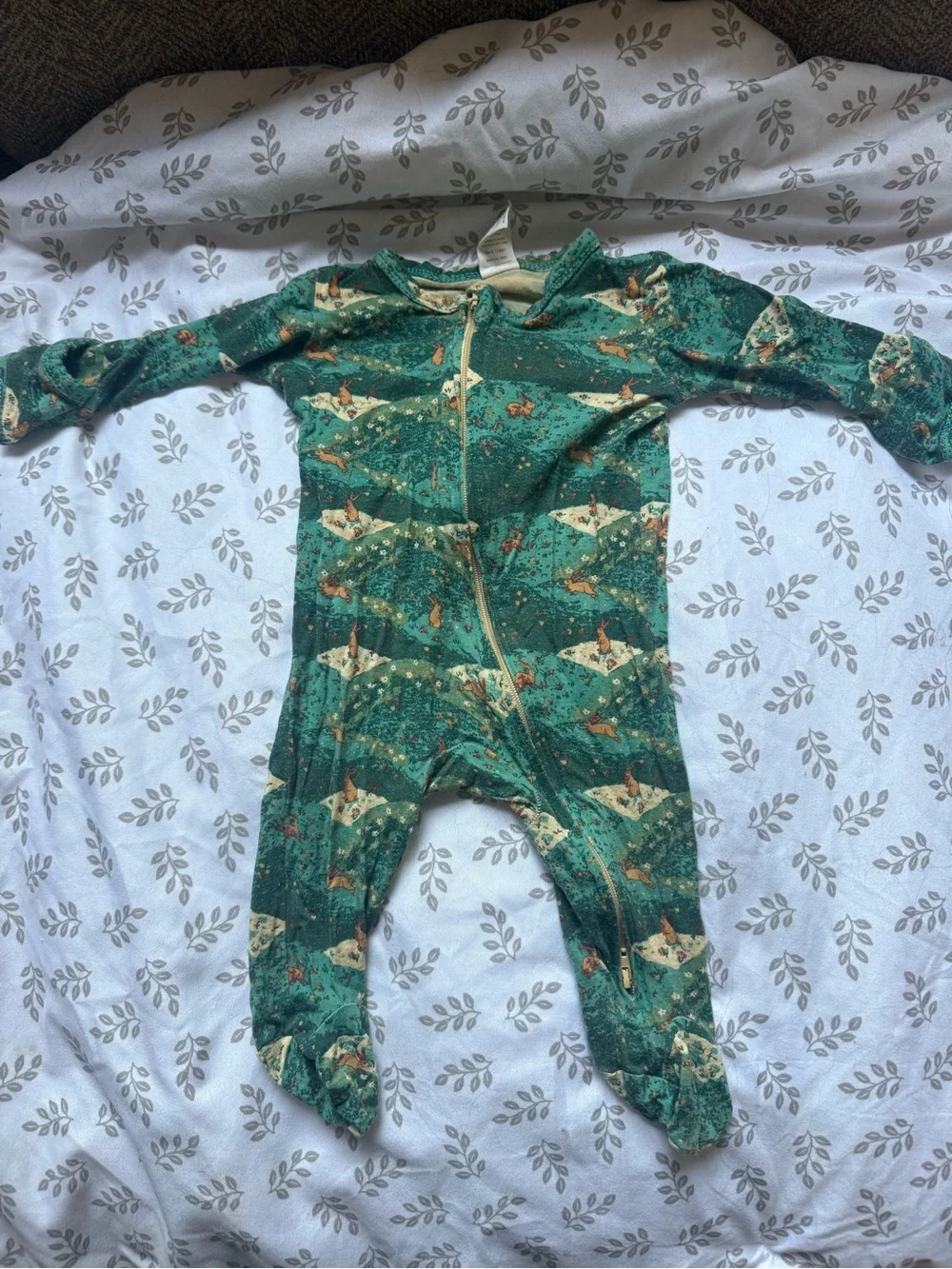 kate quinn Forest Green Fox and Trees Footed One-Piece